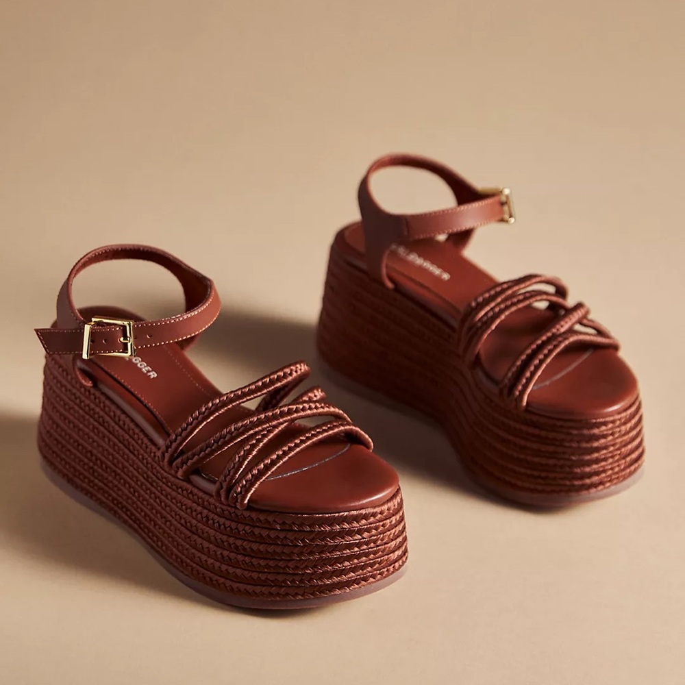 NWB Kelsi Dagger Women 9.5 Braided Leather Chunky Platform Anthropologie Style